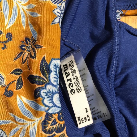Brand NEW Maree Maree Mustard and Blue Erina Floral Boho One Piece Swimsuit - Picture 4 of 8